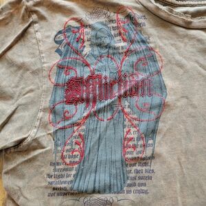 Vintage Y2K Men's Affliction Tshirt Size XL Brown With Flocked Red Details